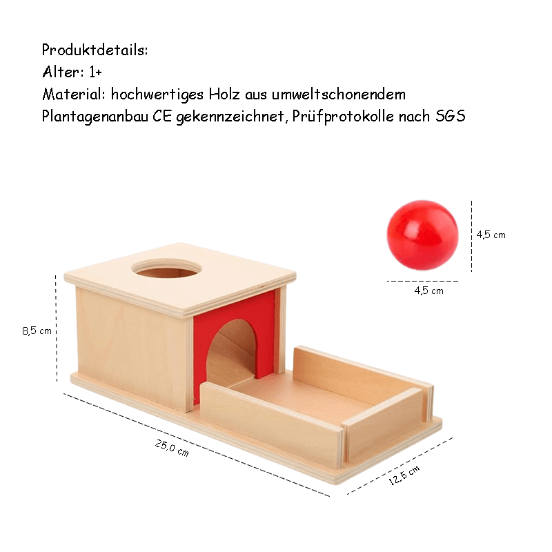 Montessori-Objektpermanenz-Box aus Holz mit Ball