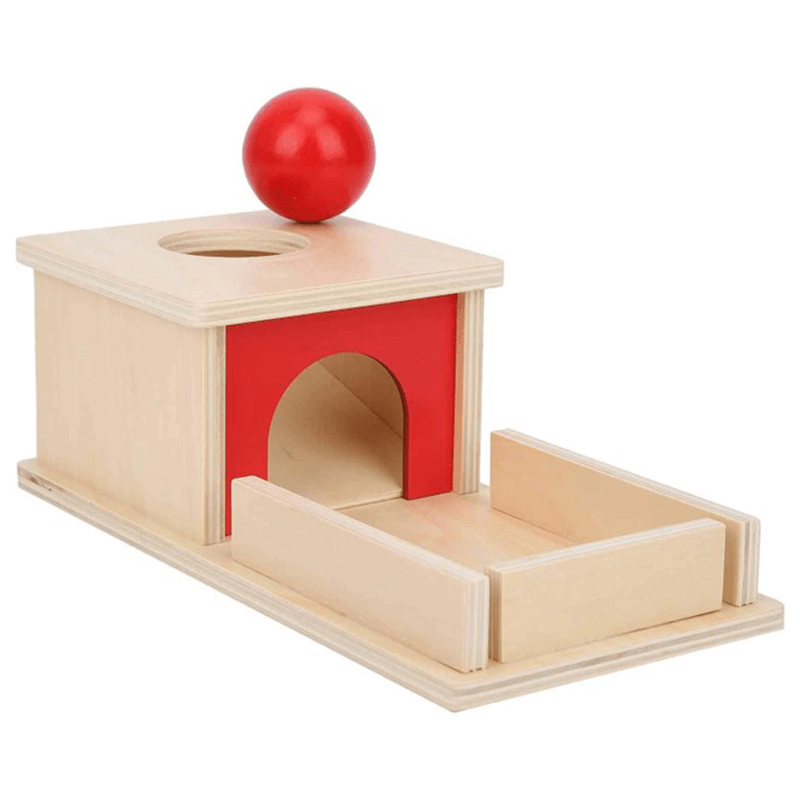 Montessori-Objektpermanenz-Box aus Holz mit Ball
