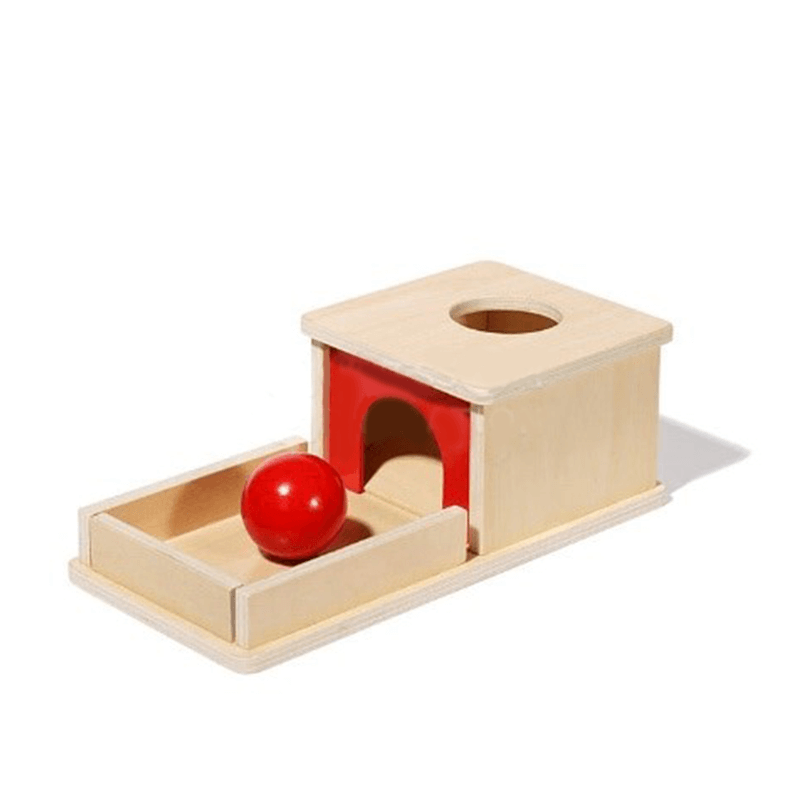 Montessori-Objektpermanenz-Box aus Holz mit Ball