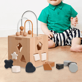 Montessori - Aktivitätswürfel aus Holz mit geometrischer Form aus Silikon