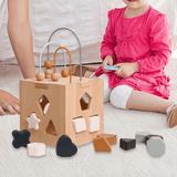 Montessori - Aktivitätswürfel aus Holz mit geometrischer Form aus Silikon
