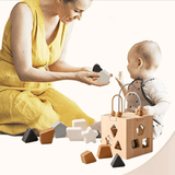Montessori - Aktivitätswürfel aus Holz mit geometrischer Form aus Silikon